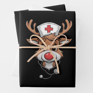 Kerst scrub top rendier rubber handschoenen verple inpakpapier vel