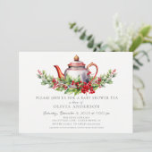 Kerst Seizoen Baby Tea Party uitnodiging (Staand voorkant)