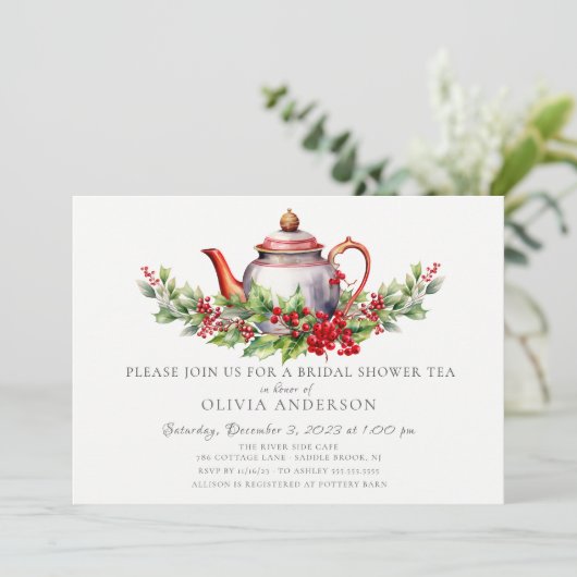 Kerst Seizoen Bruids Thee Party Uitnodiging (Staand voorkant)