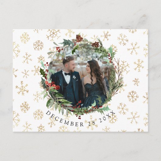 Kerst Seizoen Bruiloft Save The Date Aankondigingskaart (Voorkant)