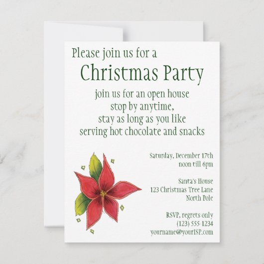 Kerst Seizoen Groeten Poinsettia Uitnodiging (Achterkant)
