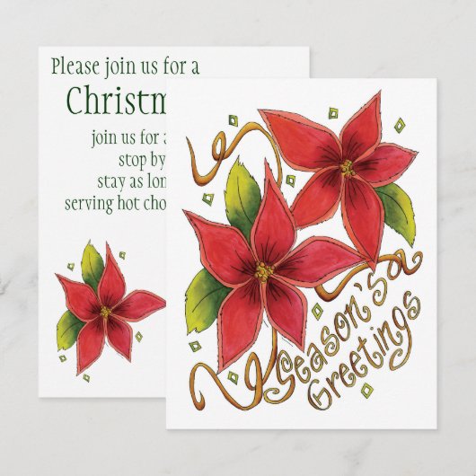 Kerst Seizoen Groeten Poinsettia Uitnodiging (Voorkant / Achterkant)