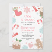 Kerst Seizoen Snoepjes 1e Verjaardag Uitnodiging (Voorkant)