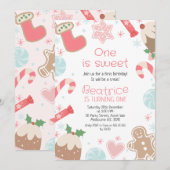 Kerst Seizoen Snoepjes 1e Verjaardag Uitnodiging (Voorkant / Achterkant)