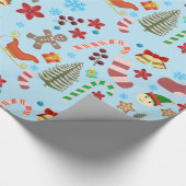 Kerst Seizoensgebonden Iconen Inpakpapier - Blauw (Hoek)