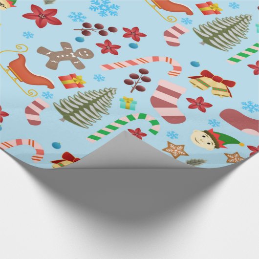 Kerst Seizoensgebonden Iconen Inpakpapier - Blauw (Hoek)