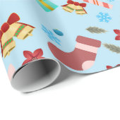 Kerst Seizoensgebonden Iconen Inpakpapier - Blauw (Rol Hoek)