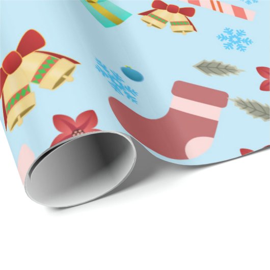 Kerst Seizoensgebonden Iconen Inpakpapier - Blauw (Rol Hoek)