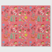 Kerst Seizoensgebonden Iconen Inpakpapier - Rood (Vlak)