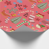 Kerst Seizoensgebonden Iconen Inpakpapier - Rood (Hoek)