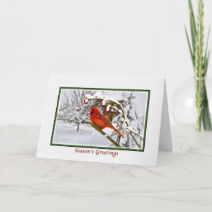 Kerst, seizoensgroeten, kardinaal vogel, sneeuw feestdagen kaart