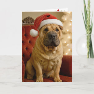 Kerst Shar-Pei hond met kerstmuts Kaart