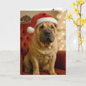 Kerst Shar-Pei hond met kerstmuts Kaart (Gele Bloem)