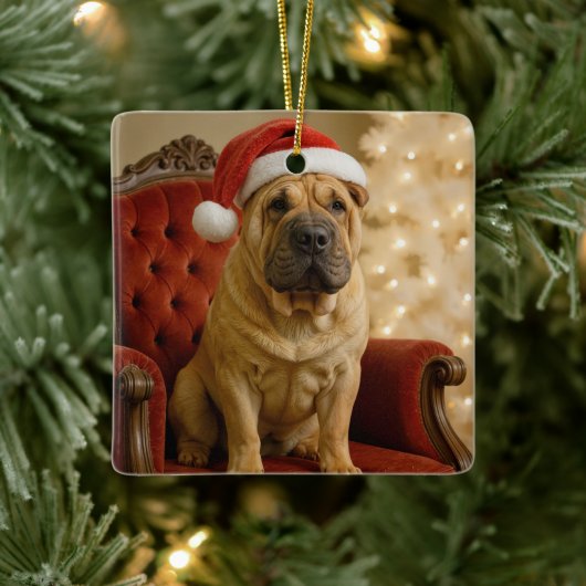 Kerst Shar-Pei hond met kerstmuts Keramisch Ornament (Boom)