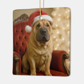 Kerst Shar-Pei hond met kerstmuts Keramisch Ornament (Links)