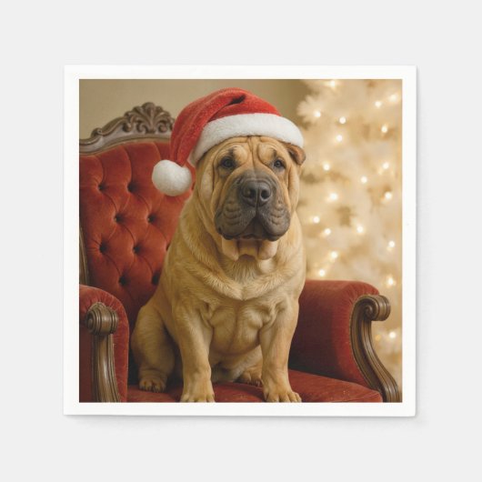 Kerst Shar-Pei hond met kerstmuts Servet (Voorkant)