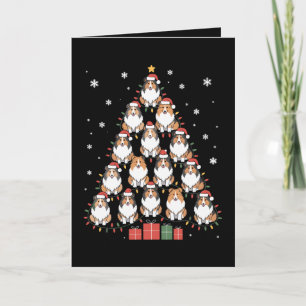 Kerst Sheltie Hond Boom Kerstman Hoed Lichten Kers Kaart