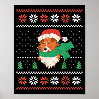 Kerst Sheltie-hond met kerstmannenhoed Cute Xmas Poster