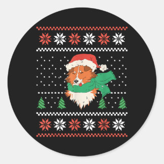 Kerst Sheltie-hond met kerstmuts Schattige Kerstmi Ronde Sticker