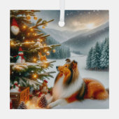 Kerst Shetland Sheepdog Vakantie  Glas Ornament (Achterkant)