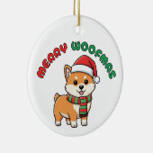 Kerst Shiba Inu Ornament: Vrolijke Woofmas Keramisch Ornament (Rechts)