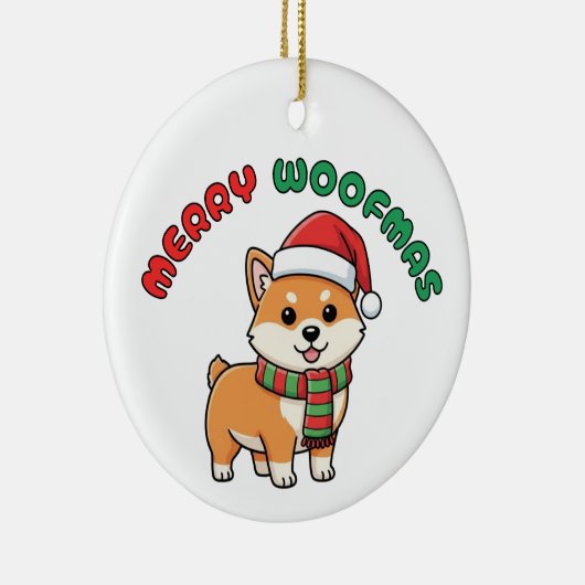 Kerst Shiba Inu Ornament: Vrolijke Woofmas Keramisch Ornament (Rechts)