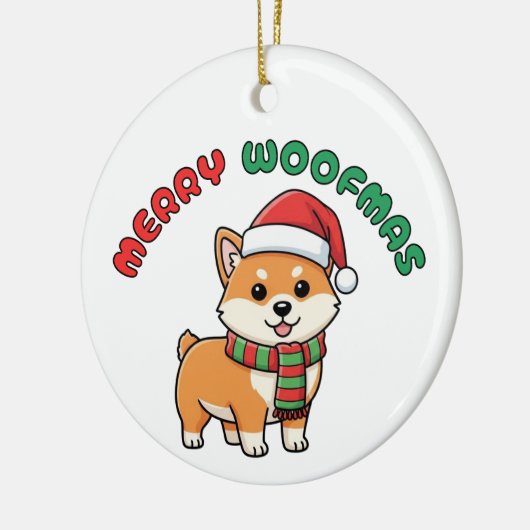 Kerst Shiba Inu Ornament: Vrolijke Woofmas Keramisch Ornament (Links)