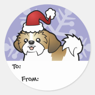 Kerst Shih Tzu Gift Labels (puppy cut)