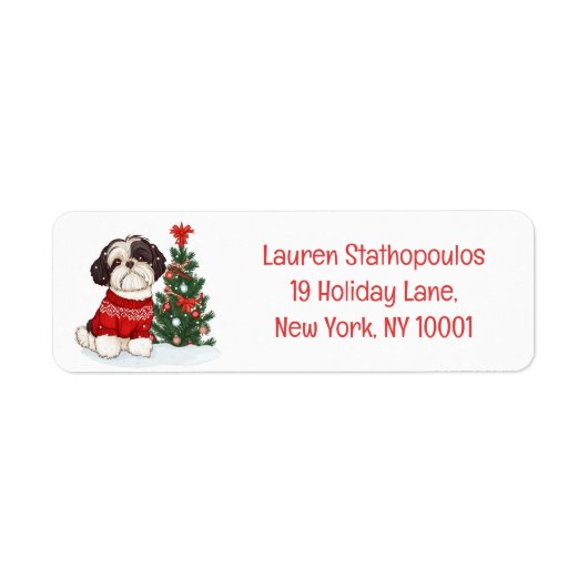 Kerst Shih Tzu Hond Etiket (Voorkant)
