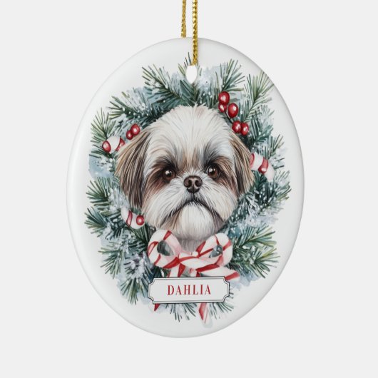 Kerst Shih Tzu Hond Keramische Cirkel Ornament (Rechts)