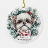 Kerst Shih Tzu Hond Keramische Cirkel Ornament (Voorkant)