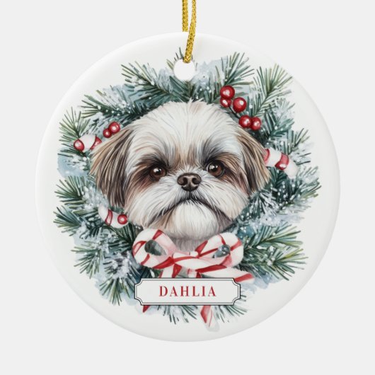 Kerst Shih Tzu Hond Keramische Cirkel Ornament (Voorkant)