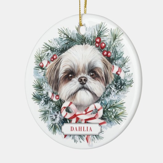 Kerst Shih Tzu Hond Keramische Cirkel Ornament (Links)