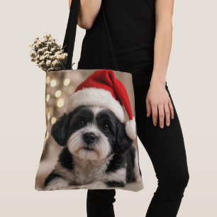 Kerst Shih Tzu-hond met kerstmuts Tote Bag