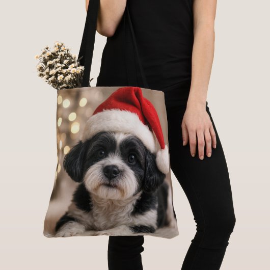 Kerst Shih Tzu-hond met kerstmuts Tote Bag (Dichtbij)