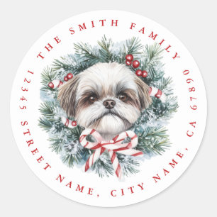 Kerst Shih Tzu Hond Ronde Stickers