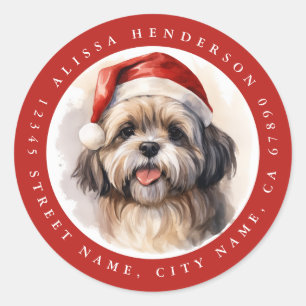 Kerst Shih Tzu Hond Ronde Stickers