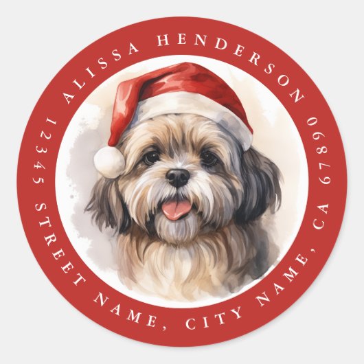 Kerst Shih Tzu Hond Ronde Stickers (Voorkant)