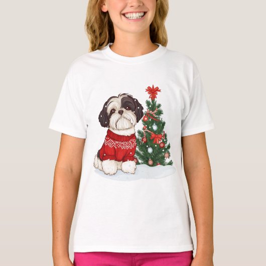 Kerst Shih Tzu Hond T-shirt (Voorkant)