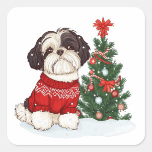 Kerst Shih Tzu Hond Vierkante Sticker