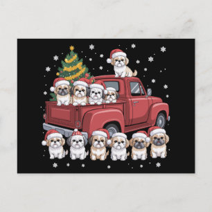 Kerst Shih Tzu Honden Rode Truck Kerstman Hoed Boo Feestdagenkaart