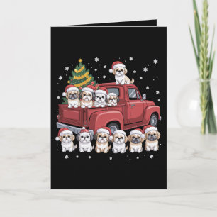 Kerst Shih Tzu Honden Rode Truck Kerstman Hoed Boo Kaart