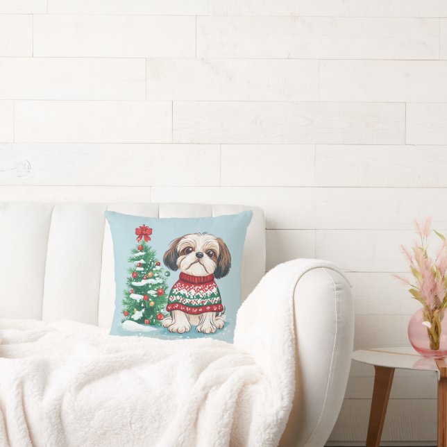Kerst Shih Tzu Kerstman Hond Kussen (Bank)