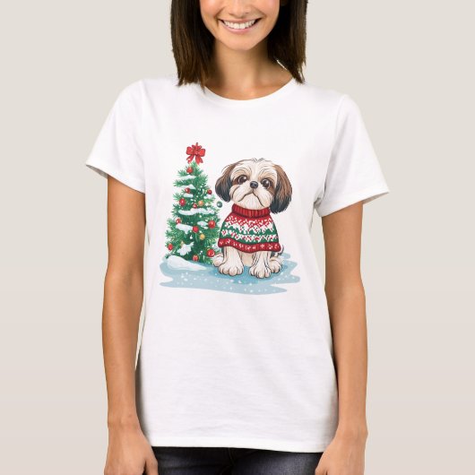 Kerst Shih Tzu Kerstman Hond T-shirt (Voorkant)