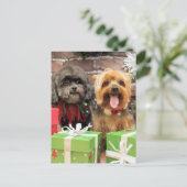 Kerst - Shih Tzu X Maggie - Yorkie Pixie Feestdagenkaart (Staand voorkant)