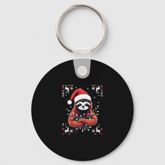 Kerst Shirt voor Sloth Lover Gift Santa Buffalo Sleutelhanger (Voorkant)