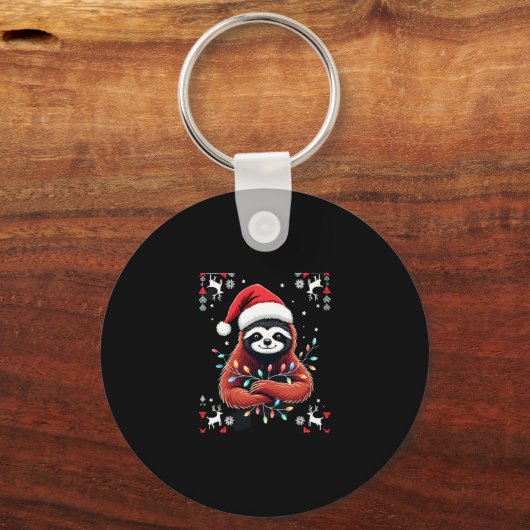 Kerst Shirt voor Sloth Lover Gift Santa Buffalo Sleutelhanger (Voorkant)