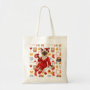 Kerst Siamees Kat viert thuis feest Tote Bag