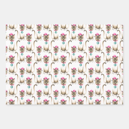 Kerst Siamese Cat Wrapping Inpakpapier Vel (Voorkant)
