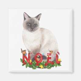 Kerst Siamese Kat Aquarel Magneet